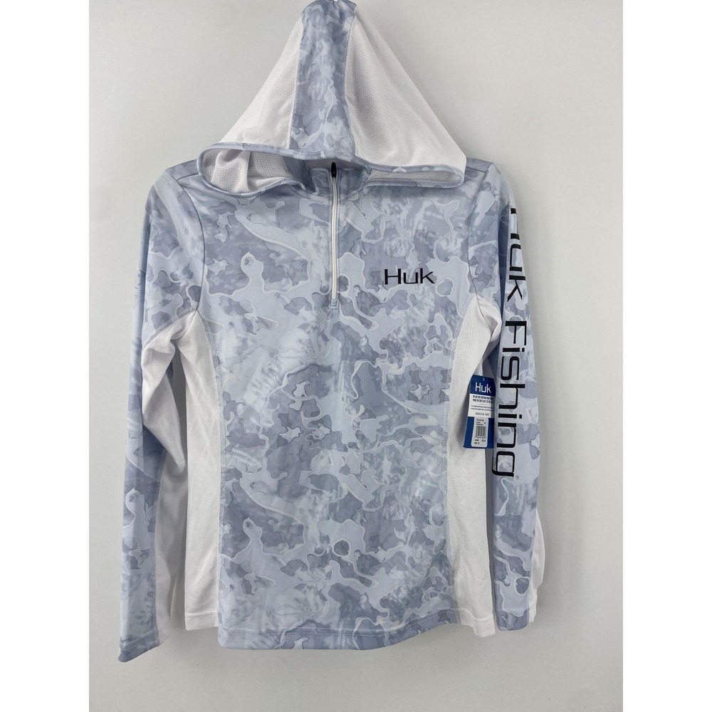 Huk Shirt Womens Small Hoodie Icon X‎ Blue Camo Fishing Performance Light Beach